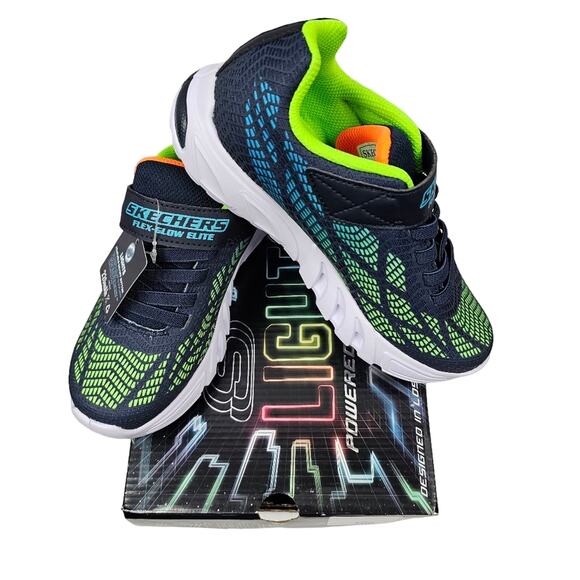Skechers S-Lights Flex-Glow Elite Vorlo Navy/Multi NIB Kids' Size 3 - Picture 3 of 13
